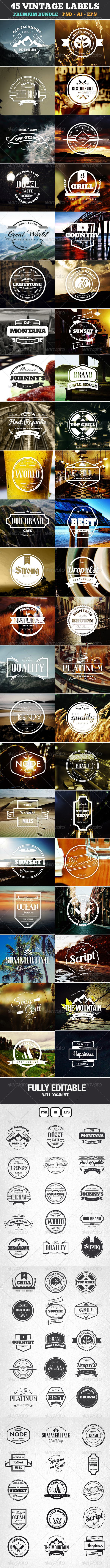 45 Vintage Labels & Badges Logos Bundle - Badges & Stickers Web Elements