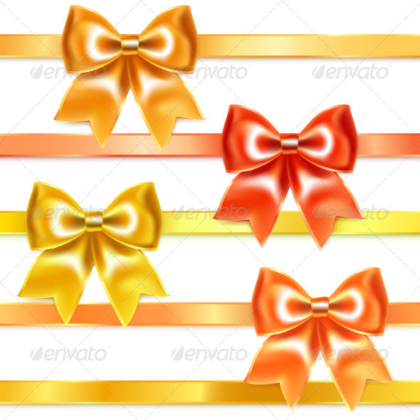 Golden and Bronze Bows of Silk Ribbon - Decorative Symbols Decorative