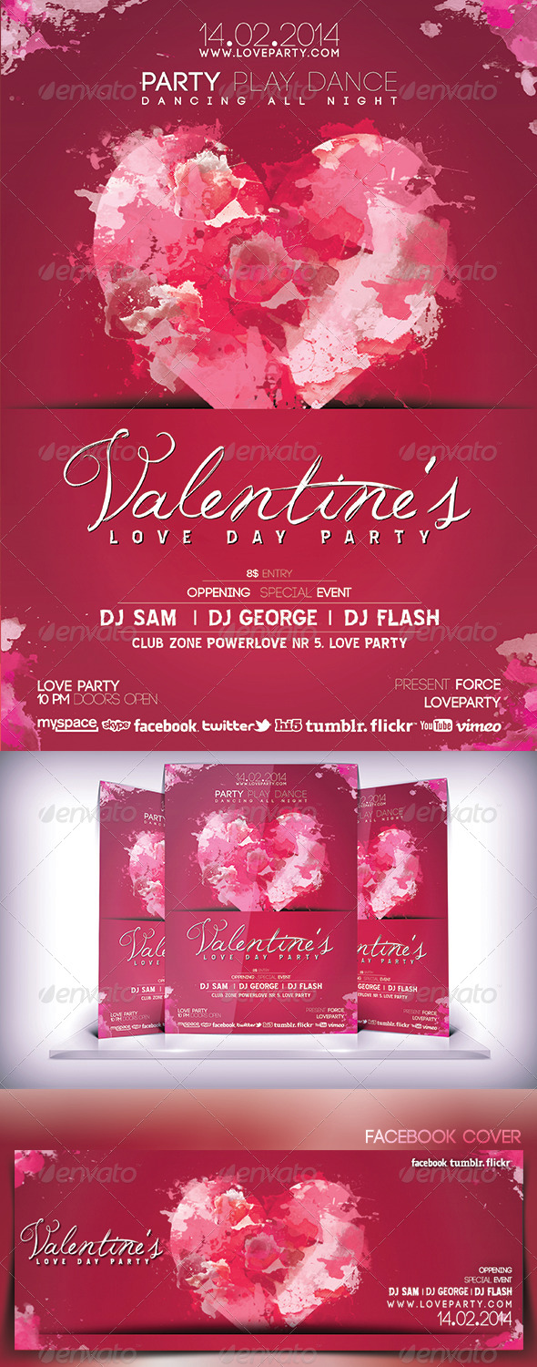Valentines Love Day Party Flyer - Flyers Print Templates
