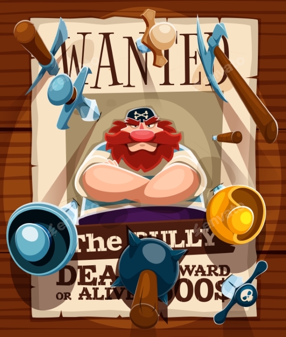 Cartoon Pirate Reward Wanted Poster with Corsair