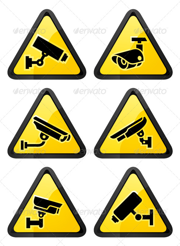 Six Video Surveillance Symbols, Triangular Shape - Decorative Symbols Decorative