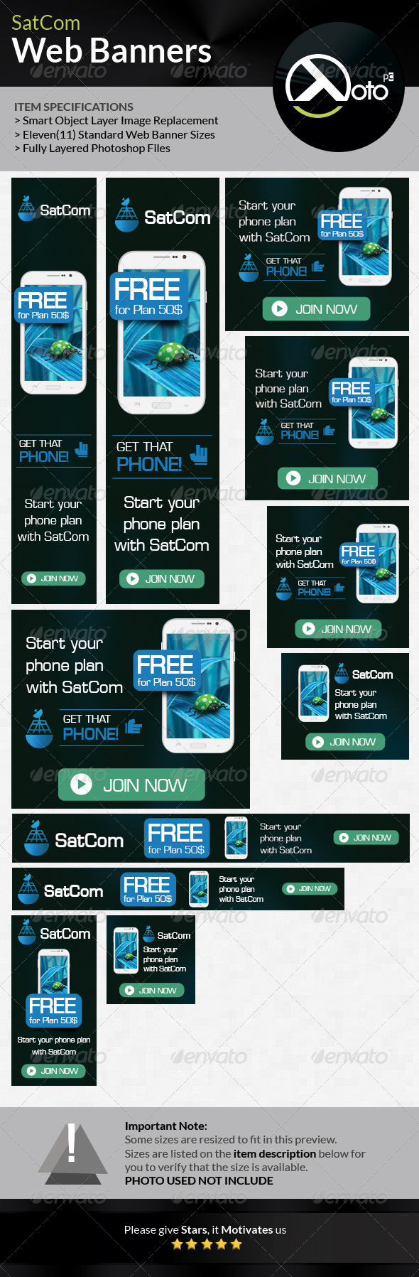 SatCom Telecommunications Web Banners - Banners & Ads Web Elements