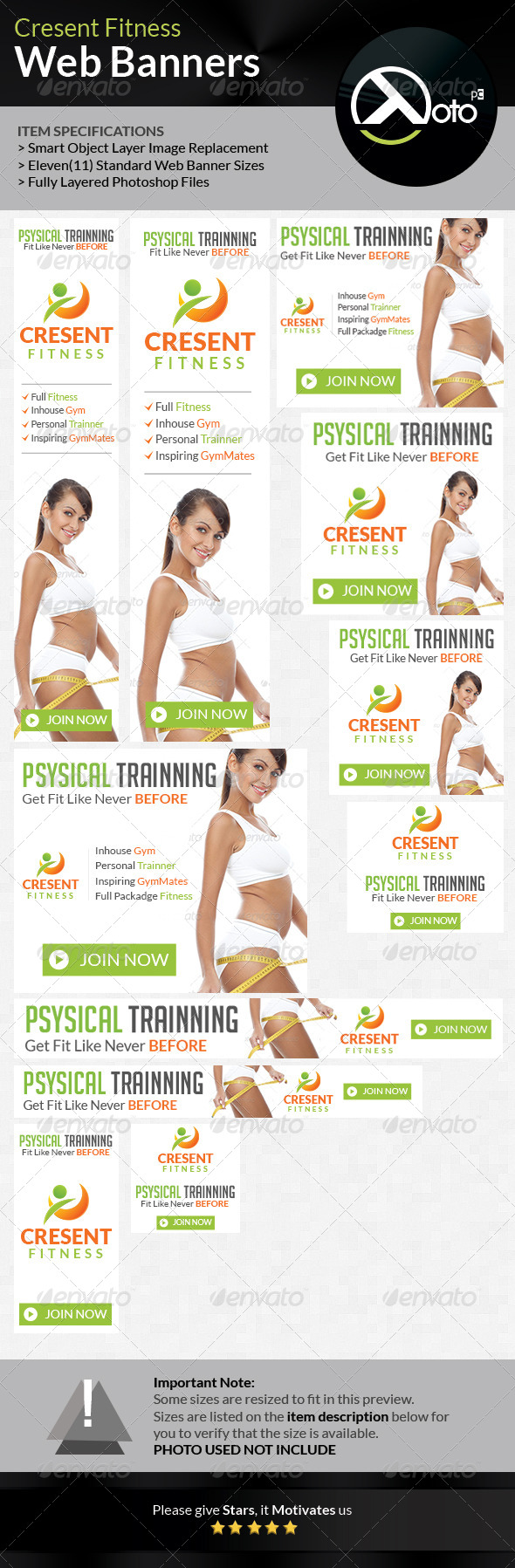 Cresent Fitness Health Web Banners - Banners & Ads Web Elements