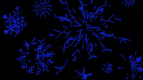 Abstract seamless 4K video animation. Video animation of neon blue snowflakes
