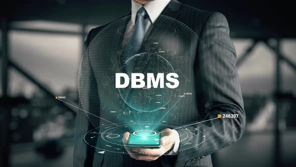 Businessman with DBMS Hologram Concept alt
