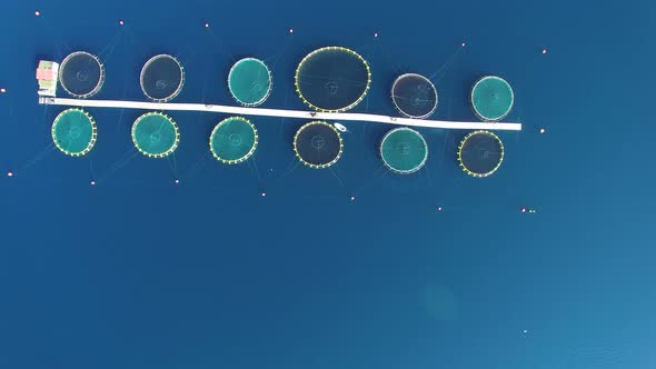 Flying above sea fish farm in Croatia alt