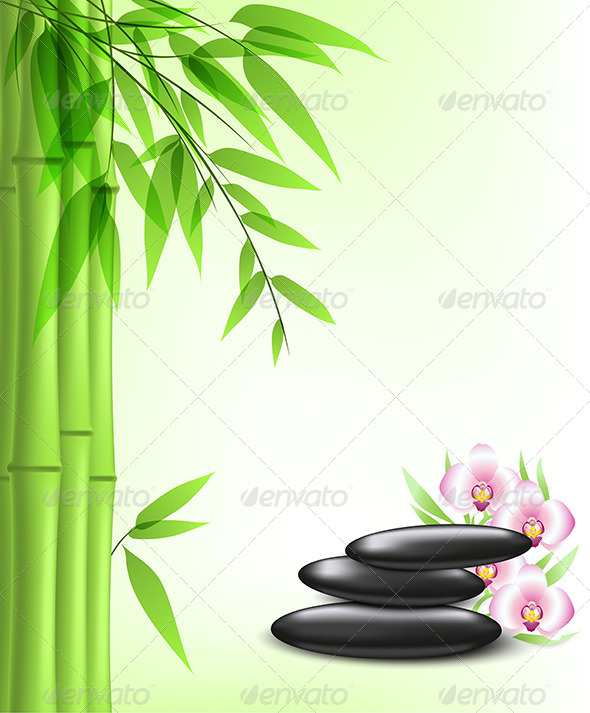 Green Bamboo and Spa Stones - Health/Medicine Conceptual