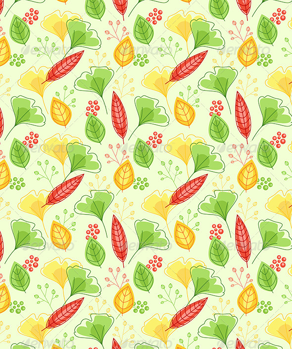 Seamless Pattern with Green and Yellow Leaves - Patterns Decorative