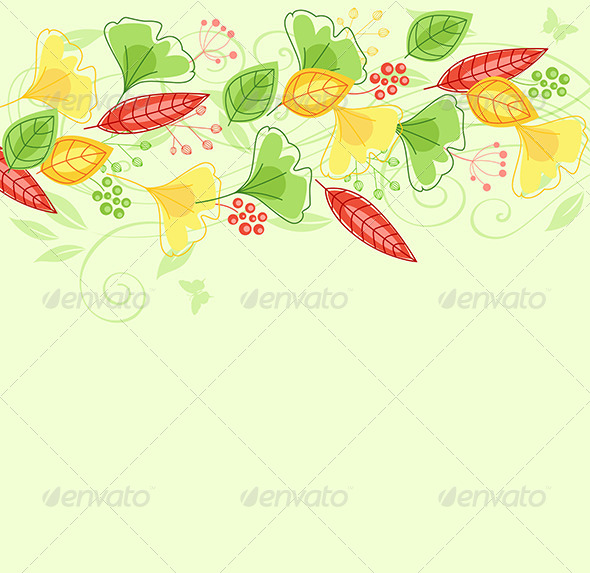 Background with Green and Yellow Leaves - Backgrounds Decorative