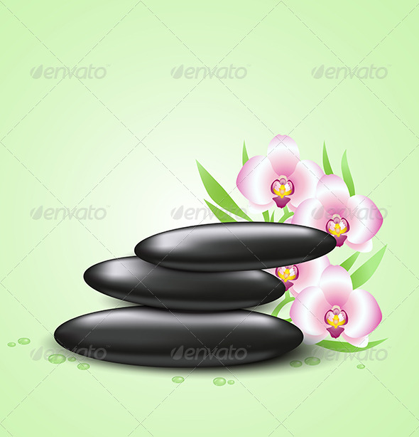 Background with Orchids and Spa Stones - Health/Medicine Conceptual
