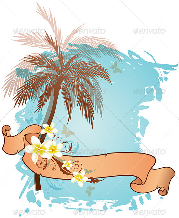 Background with Palms and Flowers - Seasons Nature