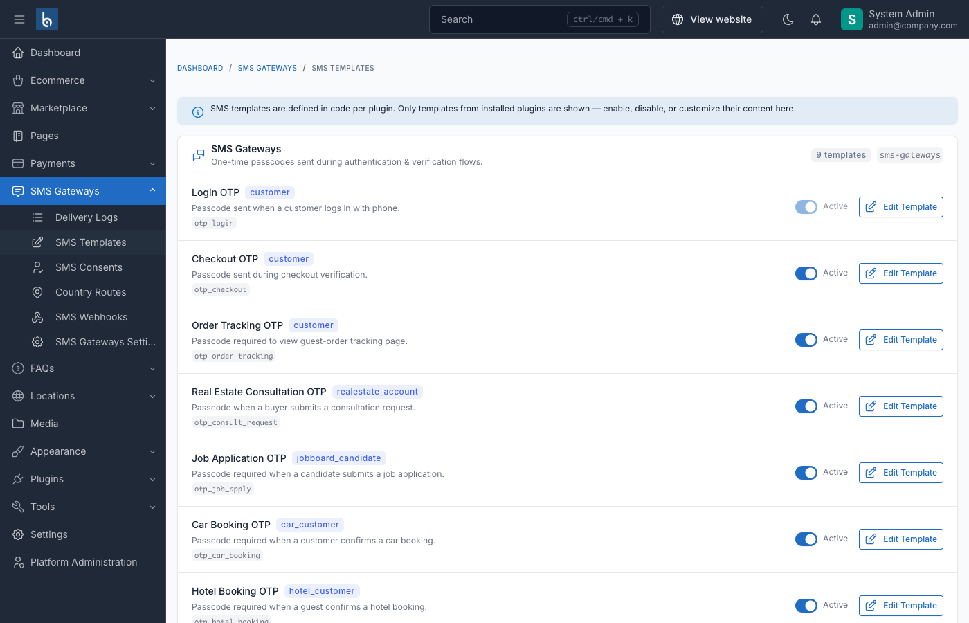 SMS Gateways - Multi-Provider + OTP Plugin for Botble CMS by botble