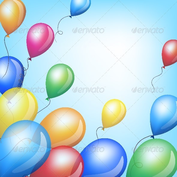 Holiday Background with Colorful Balloons in Sky - Miscellaneous Seasons/Holidays