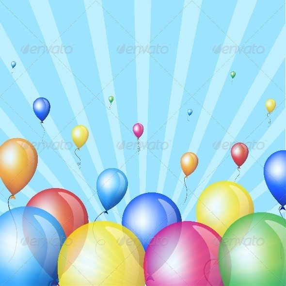 Holiday Background with Colorful Balloons in Sky - Miscellaneous Seasons/Holidays