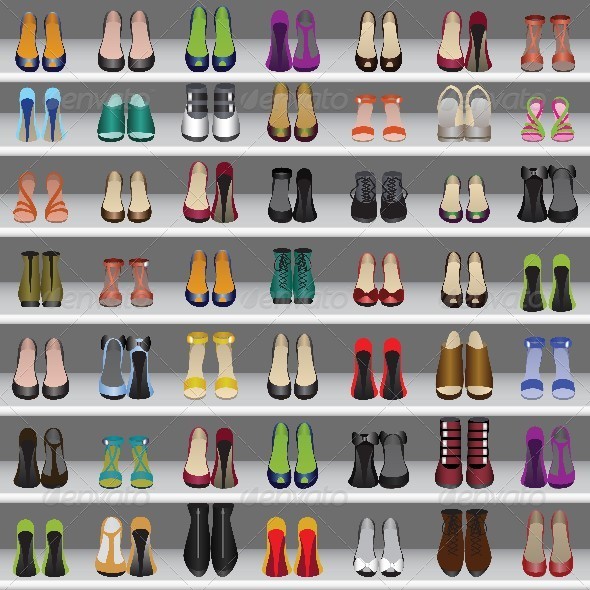 Seamless Background with Shoes on Shelves - Man-made Objects Objects