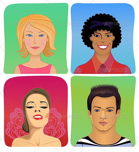 Man Woman Profile Avatar Set - People Characters