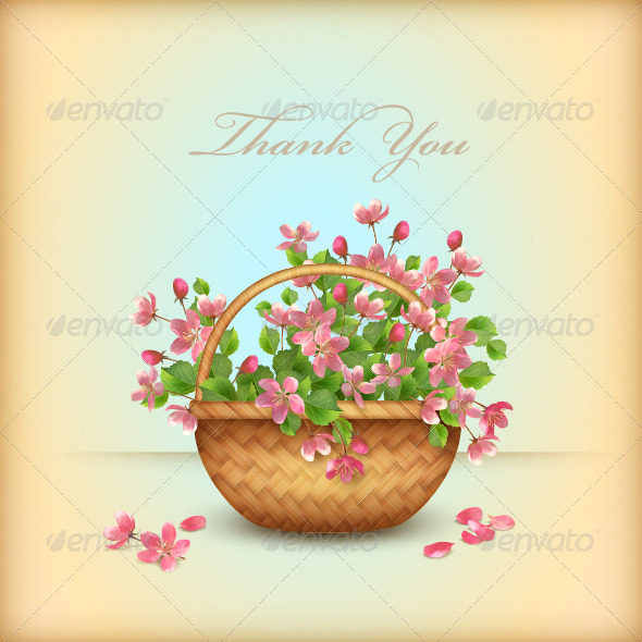 Spring Wicker Basket Cherry Flowers Greeting Card - Flowers & Plants Nature