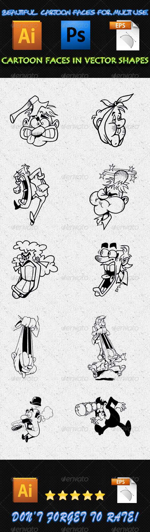 Cartoon Faces 04 - Characters Vectors