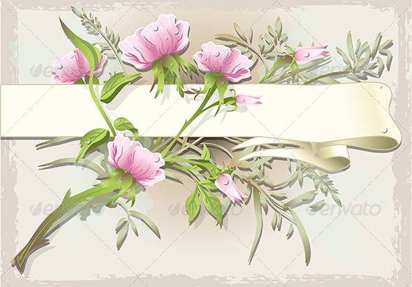 Vintage Flower Ornament with Banner - Flourishes / Swirls Decorative