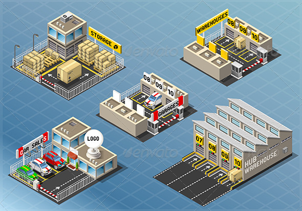 Isometric Set of Storage Buildings - Buildings Objects