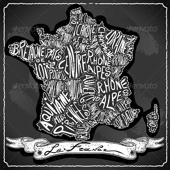 France Map on Vintage Handwriting BlackBoard - Backgrounds Decorative