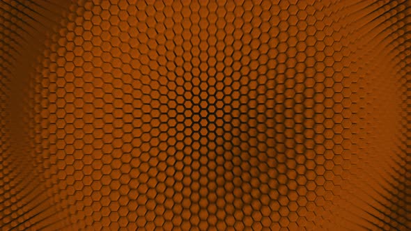 Orange minimalism mosaic surface with moving hexagons
