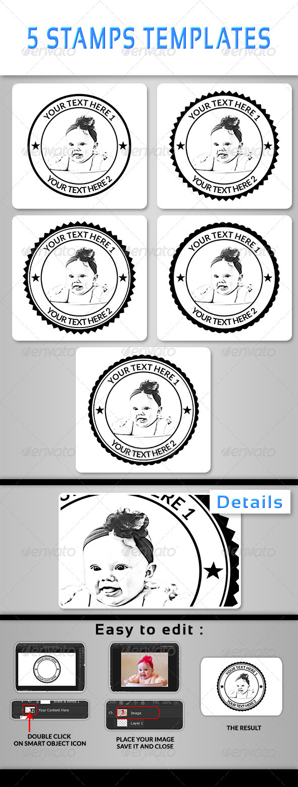5 Stamps Templates - Miscellaneous Photo Templates