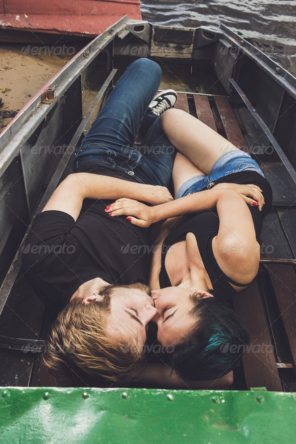 Happy Loving Couple In The Boat - Stock Photo - Images