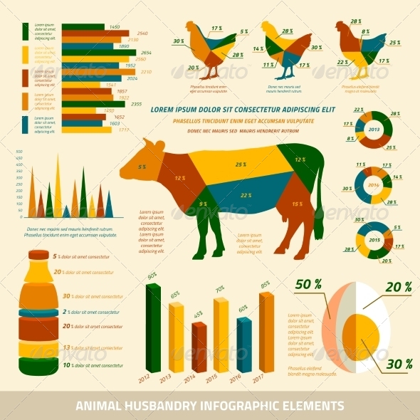 Animal Husbandry Infographics Flat Design Elements by macrovector