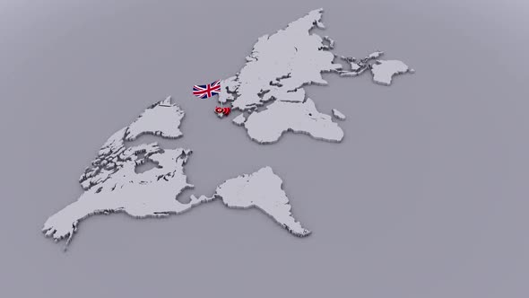 United Kingdom Flag On Extruded World Map alt