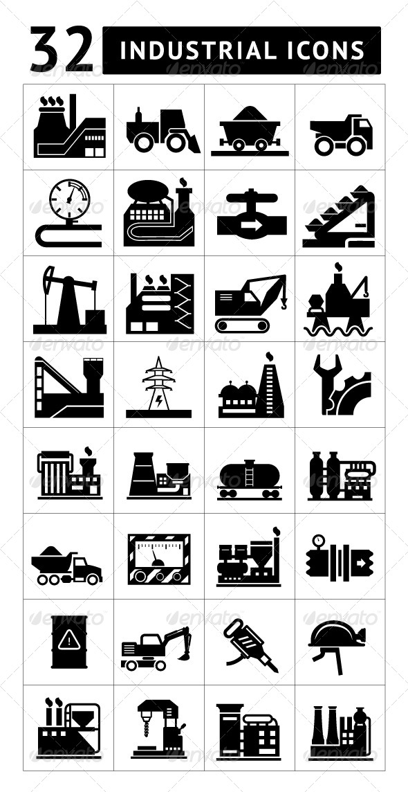 Set of Industrial Icons Isolated on White - Technology Icons