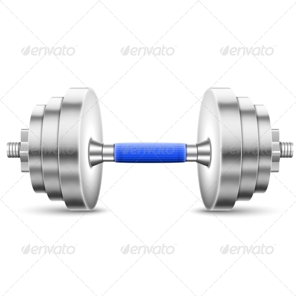 Metallic Glossy Dumbbell Isolated On White. - Health/Medicine Conceptual