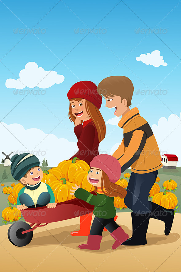 Kids and Their Parents on a Pumpkin Patch - People Characters