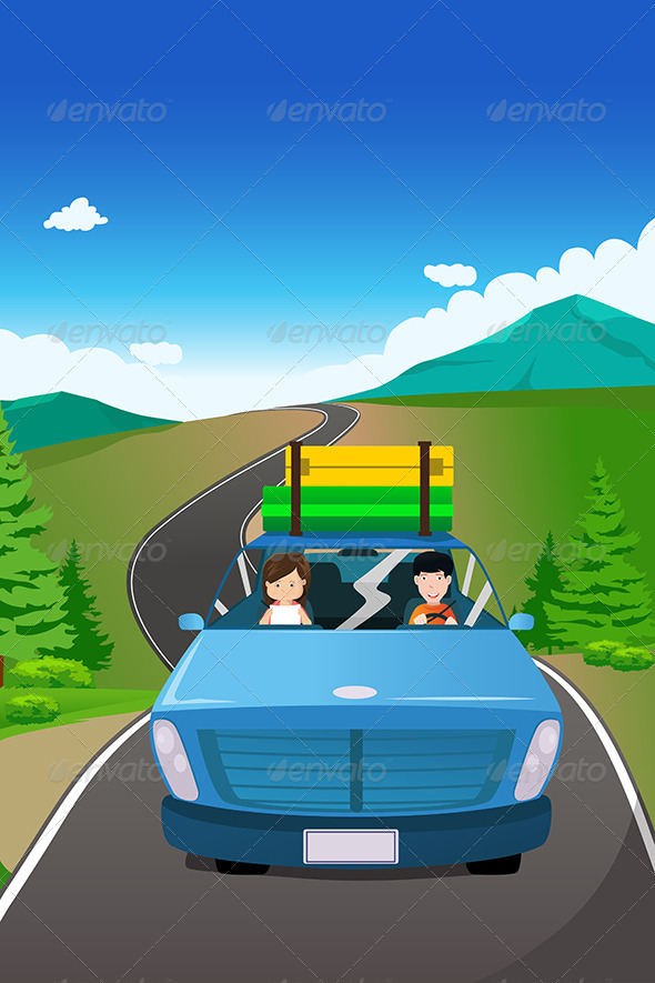 Couple Riding in a Car on a Road Trip - Travel Conceptual