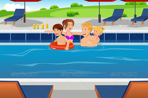 Family Having Fun in a Swimming Pool - People Characters