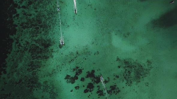 Aerial view of a small boats moving to the island, travel and vacation. Phi Phi island