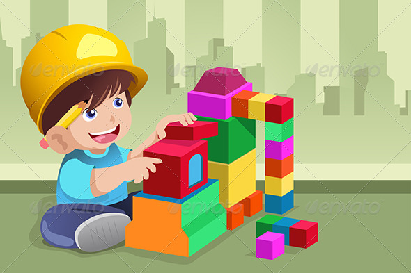 Kid Playing with His Toys - People Characters