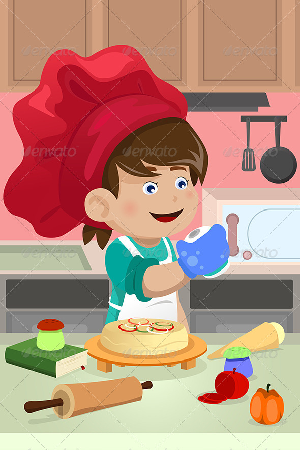 Kid Cooking in the Kitchen - People Characters