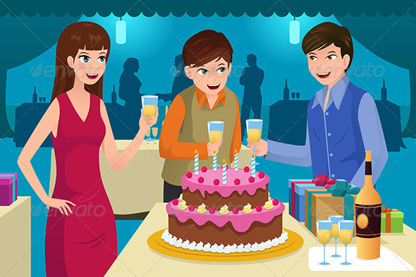 Young People Celebrating a Birthday Party - People Characters