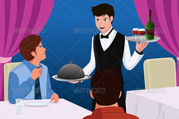 Waiter in a Restaurant Serving Customers - People Characters
