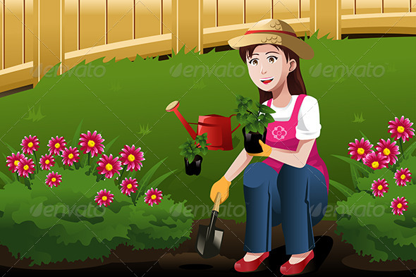 Young Woman Working in the Yard - People Characters