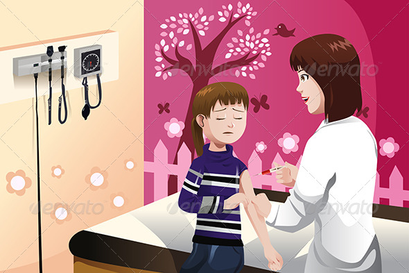 Kid Getting a Flu Shot by a Doctor in the Arm - Health/Medicine Conceptual