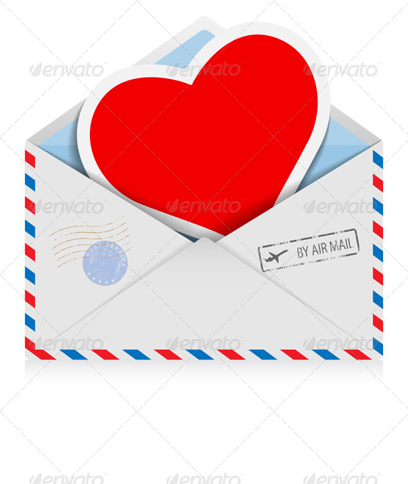 Postal Envelope with Heart - Valentines Seasons/Holidays