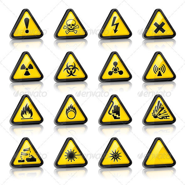 Set of Three-Dimensional Warning Hazard Signs - Vectors