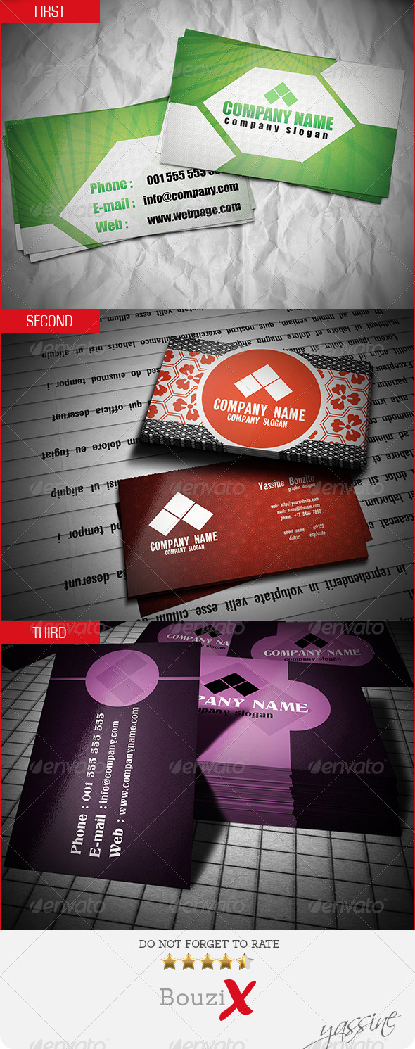 3 Mockups | Photorealistic Business Card on Paper - Business Cards Print