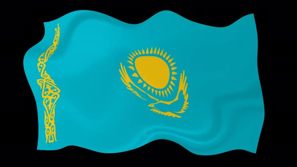 Kazakhstan Flag Wave Motion Black Background