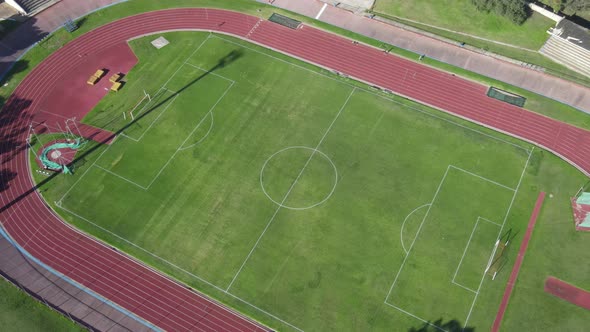 Aerial View of Track and Field Seen From High Angle