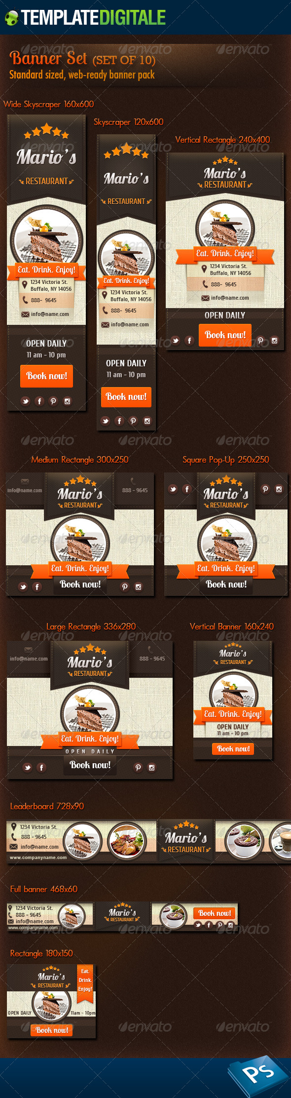 Restaurant and Coffee Banner Set - Banners & Ads Web Elements