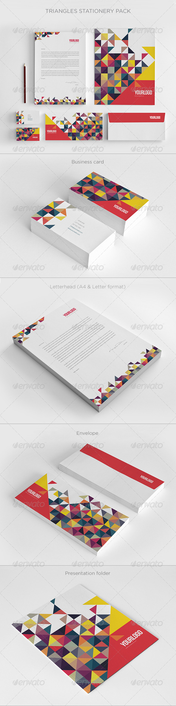 Colorful Triangles Stationery - Stationery Print Templates