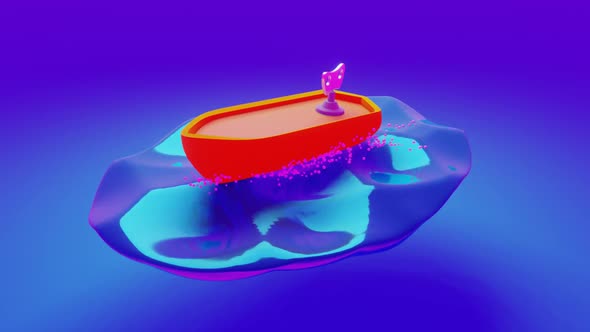 Сartoon toy boat on the waves of water satisfying looped 3D